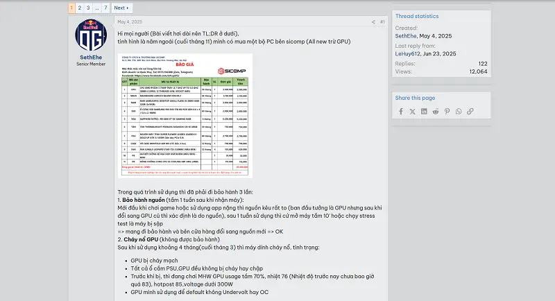 Vấn đề khách hàng mua PC tại Sicomp và bị cháy GPU